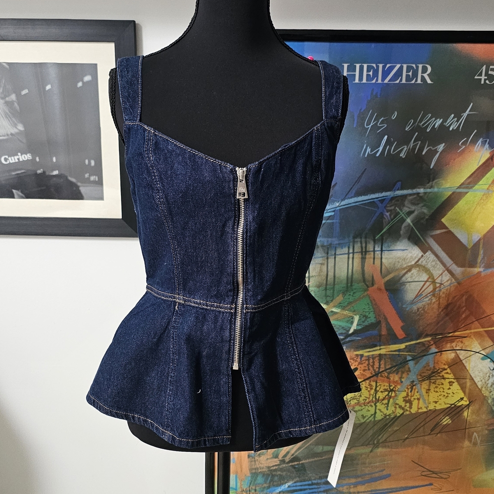 Reformation Indigo Denim Peplum Tank Top